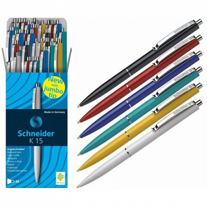 Фото 130800 Ручка шариковая SCHNEIDER K 15 , ассорти, со штрих-кодом, синяя (1/50/500) (130800)