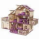 миниатюра ЭД-065 Сборная игрушка Кукольный домик с террасой,цвет Сиреневый мебель в комплекте
