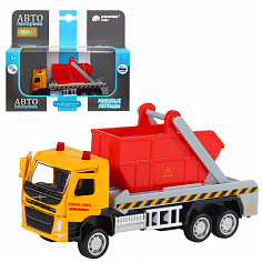 1251449JB Машинка металл., VOLVO FM "Мусоровоз", масштаб 1:72, цвет желтый, открываются двери, инерц