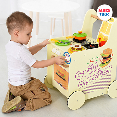Фото МТ 70202 Кухня детская. Игровая тележка-каталка с набором посуды Гриль Мастер жёлтая