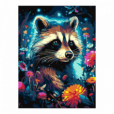 LORI Кпн-393 Картина по номерам на картоне 28,5*38 см "Енот в цветах"