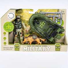 В115851 Игровой военный набор MILITARY (фигурки солдата и собаки, мотор. лодка, дополнительное воору