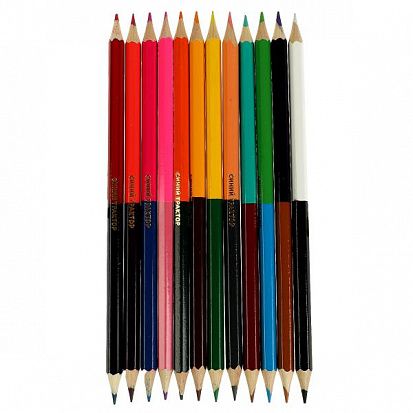 Фото CPD12-66911-STR Цветные карандаши Синий ТРАКТОР двусторонние, 24цв (12 шт.), Умка