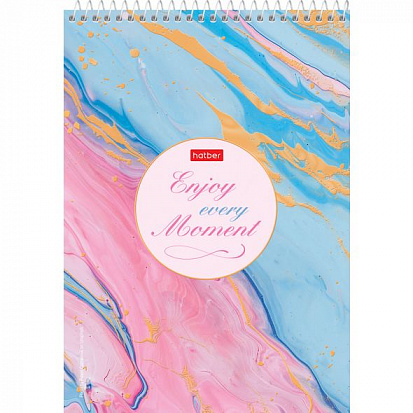 Фото товара Блокнот ХАТБЕР А5 "НАСЛАЖДАЙСЯ МОМЕНТОМ", 60л, УФ лак, жесткая подложка, клетка, спираль (60Б5В1сп) 