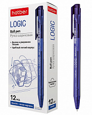 Ручка шариковая автом.ХАТБЕР "LOGIC". 0,7 мм. масл. основа, ассор, синяя, трехгран (1/12) (067908)