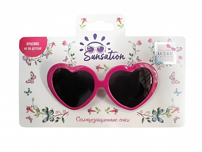 Фото Т22470 Lukky Fashion Солнцезащитные очки д.детей "Сердечки",оправа ярко-розовая,карта,пакет (1070207
