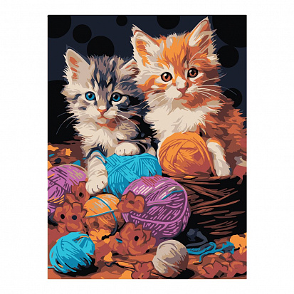 Фото LORI Кпн-336 Картина по номерам на картоне 20*28,5 см "Котята с пряжей"