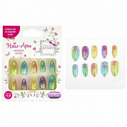 Фото товара 1toy Т21078 Lukky Нэйл-Арт наб. #30 Glossy Rainbow 10 наклад.ногтей на клеевой основе,14-25 лет,кор.
