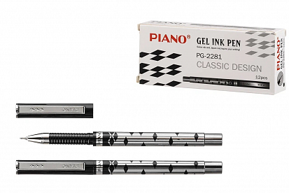 Фото Ручка гелевая PIANO, 0,5 мм, серебр. корпус, рифленый. держатель, черная (12/864) (PG-2281/чёрн/)