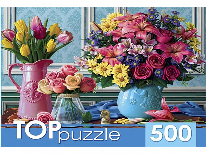 Фото товара ХТП500-4234 TOPpuzzle. ПАЗЛЫ 500 элементов. ХТП500-4234 ВАЗЫ С ЯРКИМИ ЦВЕТАМИ