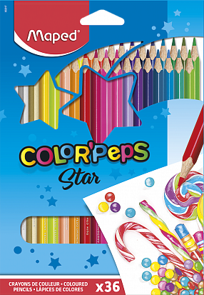 Фото Карандаши цветные MAPED "COLOR PEP'S" 36цв.,трехгранные,ударопроч.,карт.европодвес (832017) (136908)