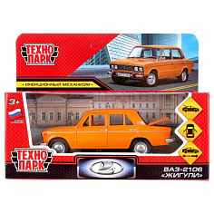 2106-12-OG Машина металл ВАЗ-2106 ЖИГУЛИ 12 см, двери, багаж, инерц, оранжевый, кор. Технопарк