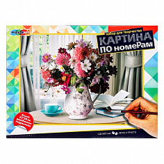 CANV22X30-FLOPWHIT Холст по номерам на подрамнике 22х30 см цветы в графине МУЛЬТИ АРТ