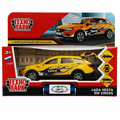 VESTACROSS-12TAX-GET Машина металл LADA VESTA SW CROSS ТАКСИ 12 см, двери, багаж, желтый, кор. Техно