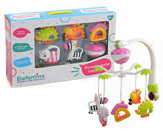 7733 Музыкальная карусель "Elefantino"на бат. 20 нежных мелодий, 5 игрушек, возможность крепления на