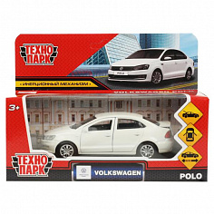 POLO-12-WH Машина металл VOLKSWAGEN POLO длина 12 см, двери, багаж, инерц, белый , кор. Технопарк