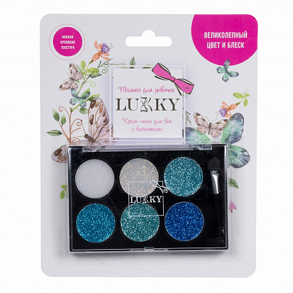 Фото товара Lukky Т16126 крем-тени для век с блёстками,с аппликатором, 6 цв.(синий, голубой, бирюзовый, цвет мор