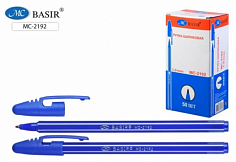 МС-2192 Ручка шар. Basir 2192 синяя, пласт.корпус, белая полоска,0.7мм, син.(555)