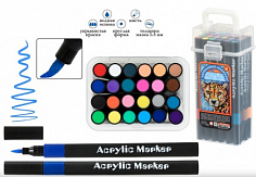 МС-7506-24 Маркеры 24шт. ГЕПАРД акриловые на водной основе, с мягк.кистью, 1*5мм, для любых поверхно