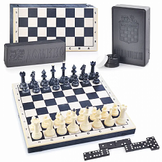 03-043 Шахматы "Айвенго" с доской (дерево+пластик 40/40 см) с шашками и домино