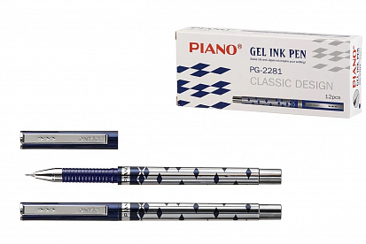 Фото Ручка гелевая PIANO, 0,5 мм, пластик, рифление в зоне охвата, корпус серибристый с рисунком, клип, с