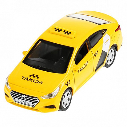 Фото SOLARIS2-12TAX-YE Машина металл hyundai solaris такси 12см, открыв. двери, инерц.желтый в кор. Техно