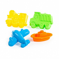 ПОЛЕ35066 Набор №258: формочки (самосвал + паровоз + самолёт), кораблик "Юнга"