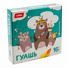 LORI Гф-004 Гуашь FUNNY FRIENDS, 16 цветов по 15 мл
