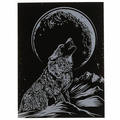 Фото 100SCRATCHART-SILV-WOLF2 Гравюра 18*24 см волк, серебряная в конверте MultiArt