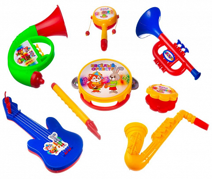 Фото D-00064 Набор музыкальных инструментов "Веселый оркестр" для малышей (8 предметов) в пакете с хедеро
