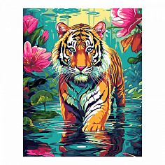 LORI Кпн-359 Картина по номерам на картоне 40*50 см "Тигр в тропиках"