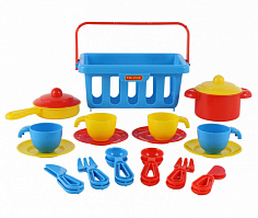 ПОЛЕ42651 Набор детской посуды "TOP chef" с корзинкой №2 на 4 персоны (в сеточке)