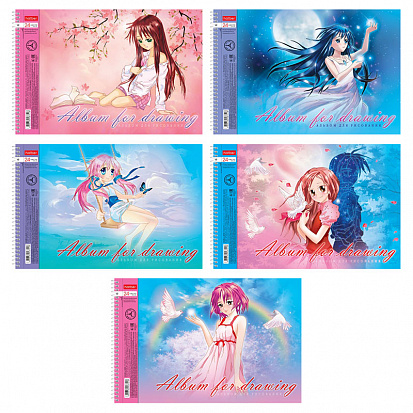 Фото товара Альбом для рисования ХАТБЕР А4 24 л. "ВОЛШЕБНЫЙ МИР АНИМЕ", перфорация, спираль, 5диз (24А4лВсп) (07