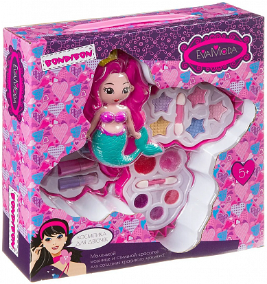 Фото товара ВВ3788 Набор детской декор. косметики Bondibon Eva Moda, BOX 26*26*6,5 см; косметичка-русалочка, тен