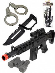 1989008 Игровой набор "Спецназ"(автомат-трещотка (38см),наручники,бинокль,нож,в пакете) ( Арт. 19890