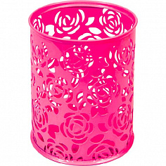 Подставка для пишущих принадлежностей deVENTE, круглая, металлическая,ажурная,ярко-розовая (4104702)