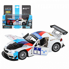 1251302JB ТМ "Автопанорама" Машинка металл., 1:32 BMW Z4 GT3, белый, инерция, свет, звук, откр. двер