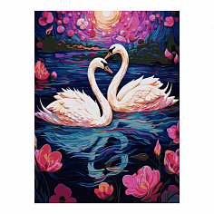 LORI Кпн-341 Картина по номерам на картоне 28,5*38 см "Пара лебедей"