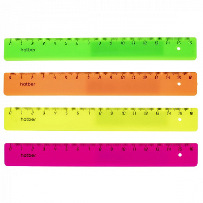 Фото Линейка пластиковая ХАТБЕР, цветная, флуоресцентная ассорти. 16см (MNp_16009) (037131)
