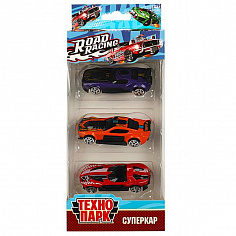 RR-SET-80533-F-R Машина металл ROAD RACING набор СУПЕРКАР 7,5 см, 3 шт,в ассорт, кор. Технопарк