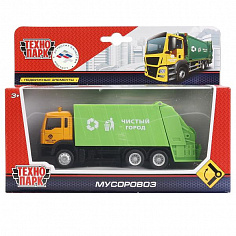 U1401D-1 МАШИНА "ТЕХНОПАРК" МЕТАЛЛ. МУСОРОВОЗ 1:64, ДЛИНА 14СМ, ПОДВИЖНЫЕ ЭЛЕМЕНТЫ В РУСС. КОР.