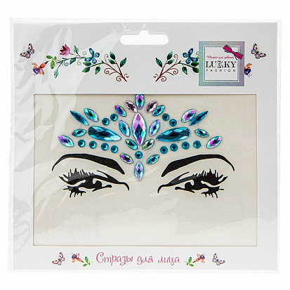 Фото товара 1toy Т20920 Lukky Fashion стразы для лица Снежная королева,16,5х15,5 см,карта, пакет 