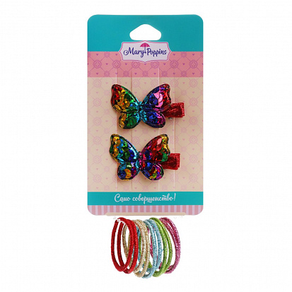 Фото товара 455290 Набор заколок и резинок "Бабочка" 12 шт.