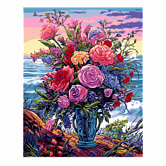 LORI Рх-184 Картина по номерам холст на подрамнике 40*50см "Цветы и море"