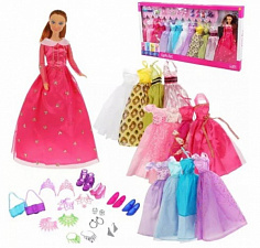 8362a Игровой набор "Модница", в наборе 12 платьев и 24 аксесс., в ассорт., кукла.