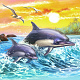 миниатюра ХК-8816 Холст с красками 20х20 по номер. в кор. (12цв.) Резвые дельфины на закате (Арт. ХК-8816)