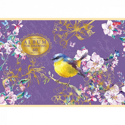 050118 Альбом для рисования ХАТБЕР А4 40 листов "РАЙСКИЕ ПТАШКИ", матов. ламин.3D фольга 3Dлак, скоб фото