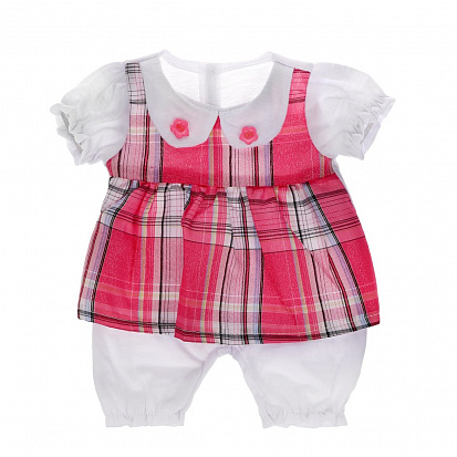 Фото товара KQ079735 Одежда для куклы 39-45см: костюм роз. в клетку, пакет с вешалкой