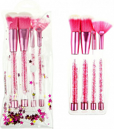 Фото 1toy Т21692 Lukky набор из 4 кистей для нанесения макияжа с подвижными кристалликами в ручках, розов
