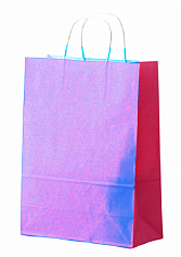 Пакет 260*150*350 80г/м беленый крафт голубой с кручеными ручками